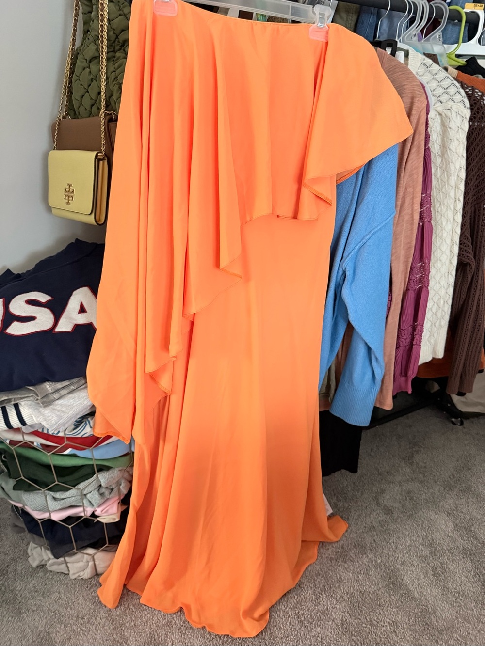 Off-Shoulder One-Shoulder Orange Maxi Dress